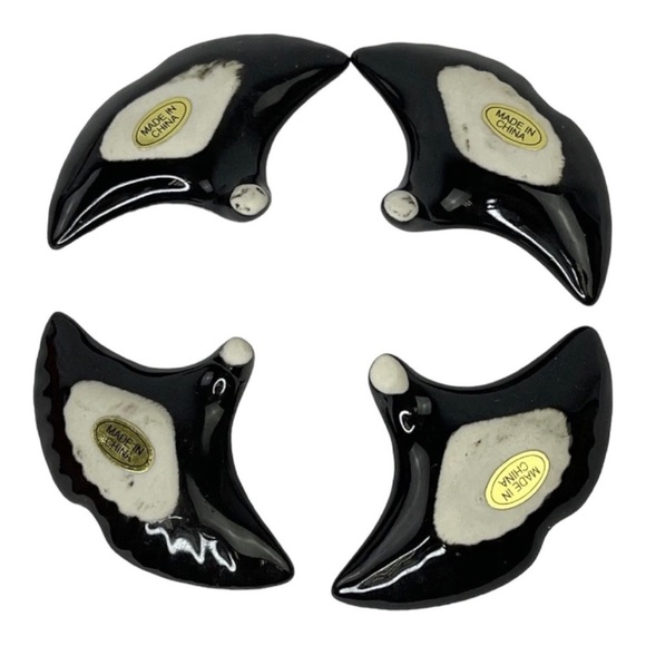 Porcelain Black Flower Petal Whale Tail Chopstick Rests Set of 4 Vintage. - Picture 6 of 7